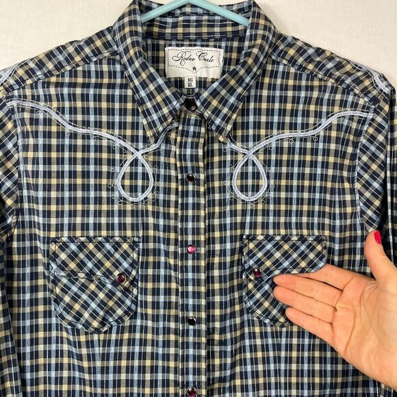 Rodeo Carte Pearl Snap Plaid Western Shirt Womens XL Vintage Embroidered Cowgirl - Picture 3 of 13